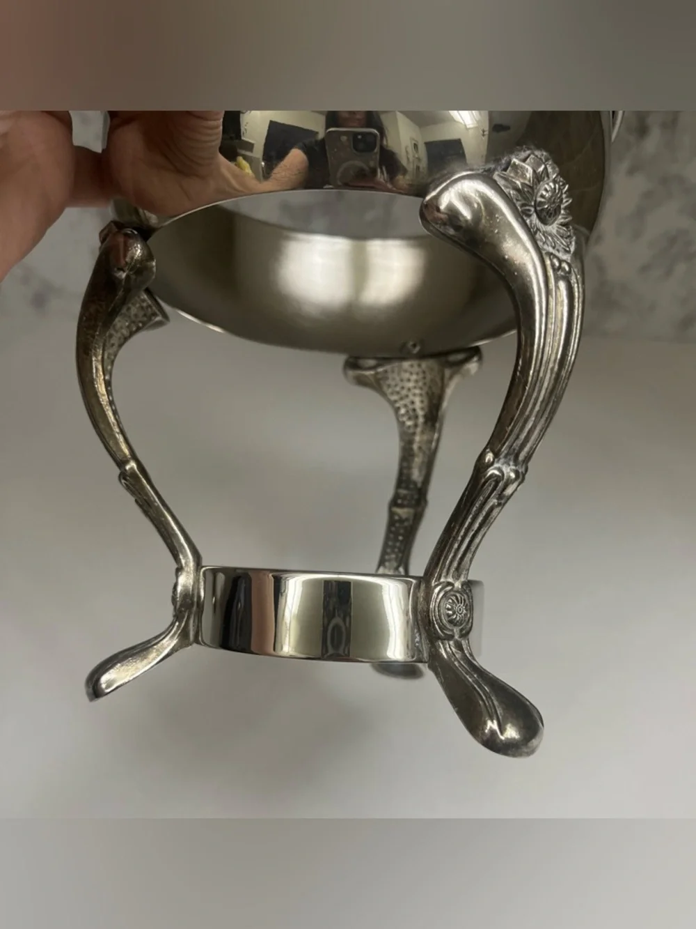 Vintage Silver Footed Planter Rim Stand - 7" Ornate Flower Pedestal - Picture 5 of 8